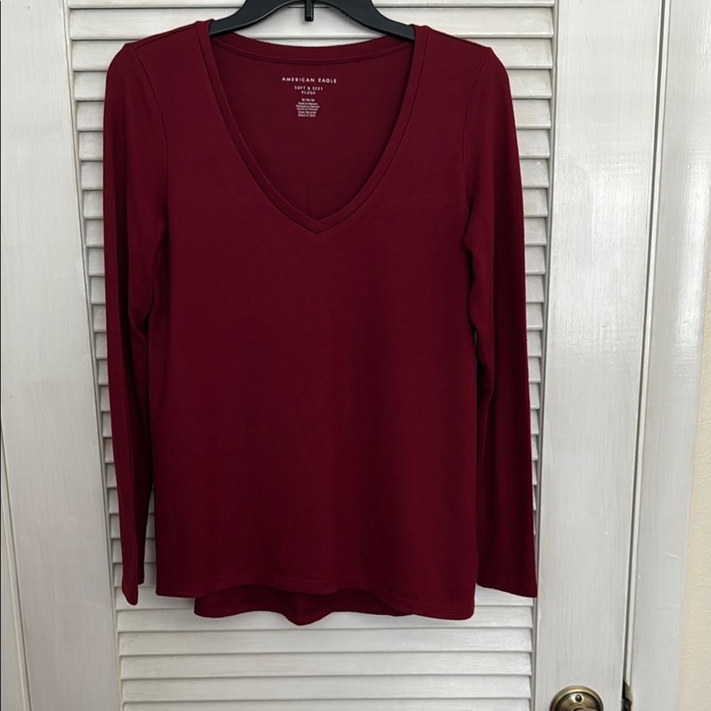 American Eagle  Red V-Neck Top